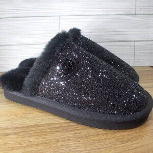 MICHAEL KORS Janis Faux Fur Lined Glitter Slippers Women Size 6-7 NEW